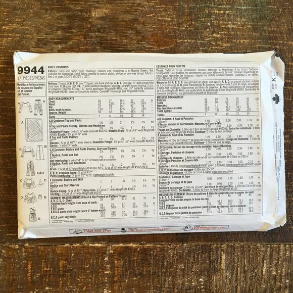 Simplicity Sewing Pattern 9944 Girls Costume 17 Pieces Shirt Pants 7-14 UNCUT - Picture 2 of 2